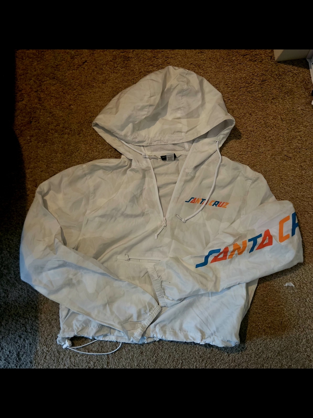 Santa Cruz White Hooded Pullover with Blue Accent